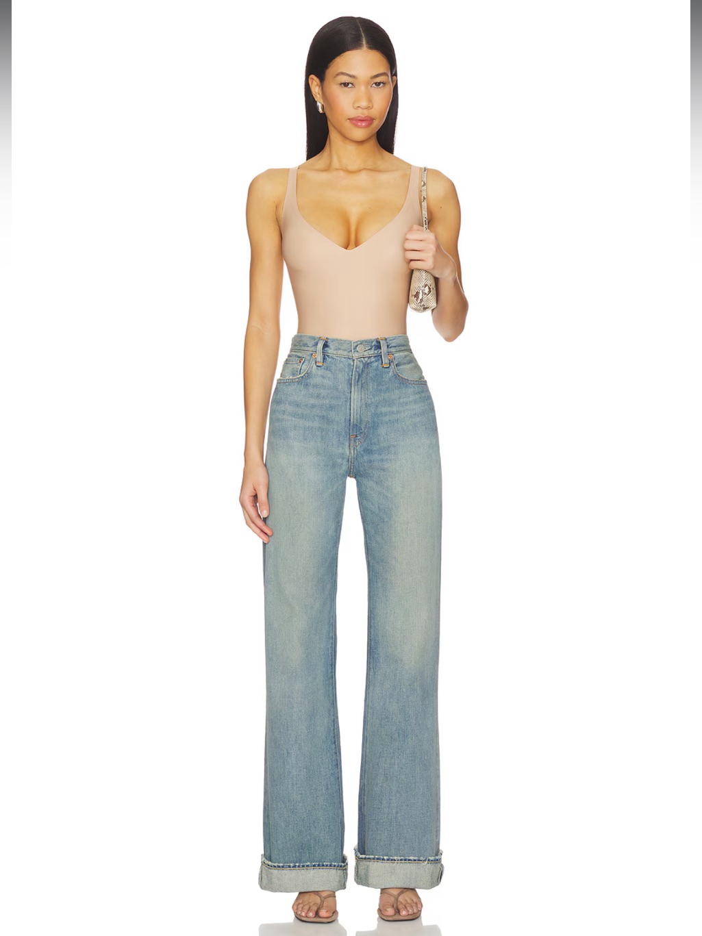 Skims Body Unlined Plunge Mid Thigh Bodysuit Clay Nwt Small 47